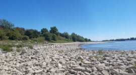 stenen en zand langs de rivier op Naaktstrand Loenensche Buitenpolder