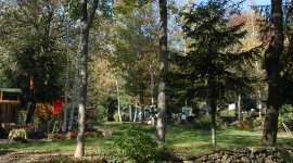 veel bomen bij de kampeerplaatsen op naturistencamping Le Betulle