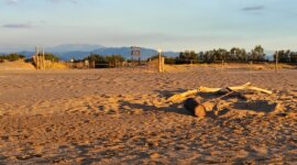 Aan het einde van de dag kleurt het strand goudkleurig op Naaktstrand Platja de Can Comes