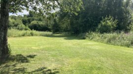 Naaktstrand Truvebadet met grasveld en bomen voor naaktrecreatie