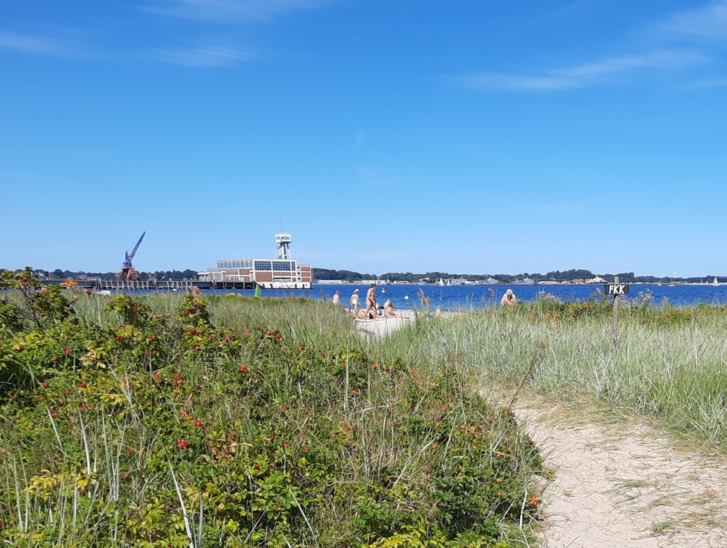 Naaktstrand Eckernförde met groene duinen en zonovergoten zandstrand aan de Oostzee – vind deze locatie op BlootKompas